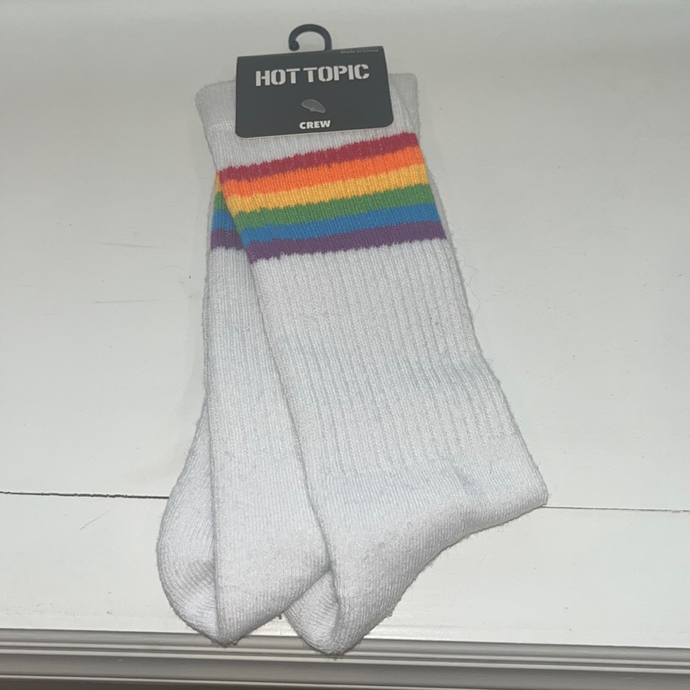 Hot topic, rainbow, crew socks.
